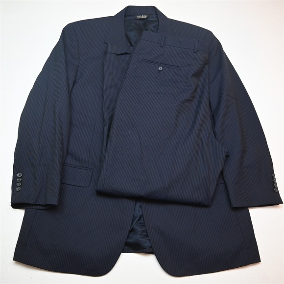 Jos A Bank 46L 40x32 Navy Blue Striped 100% Wool Mens Jacket Pants Suit